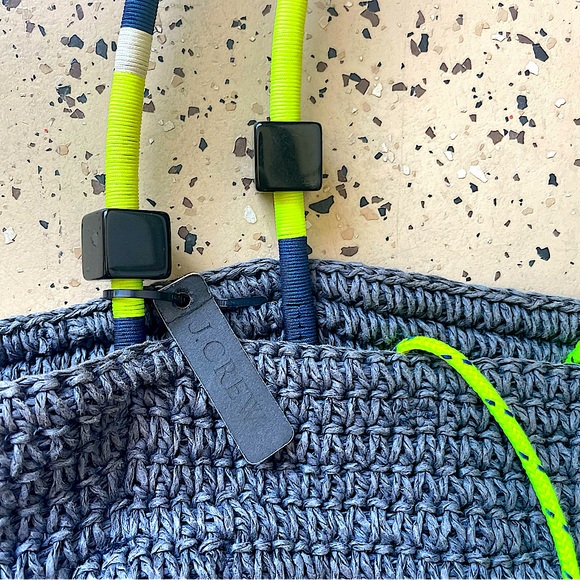 NWOT JCREW “Navy Citron Straw Market Tote” - Picture 4 of 5